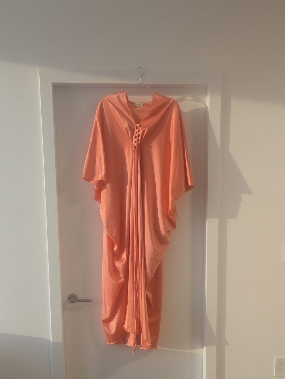 Vassarette Vintage Coral Pink Caftan Nightgown with Button Placket - Picture 2 of 10